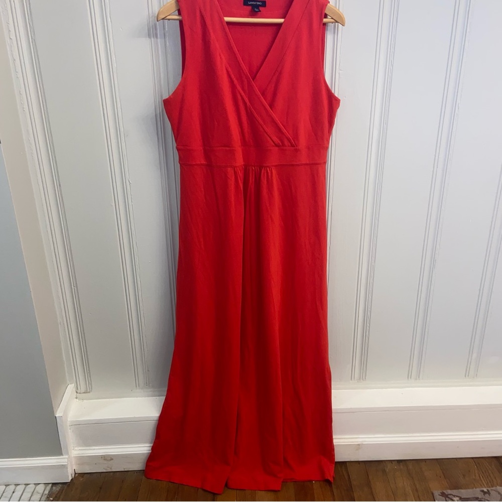 Lands’End Red Pique Maxi Dress Nautical beach Preppy Casual Classic